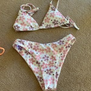 White with Pink and Purple Flowers Bikini